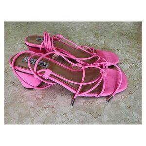 Steve Madden Sz 9 Ivanna Womens Strappy Pink Neon Lace Up Sandal
